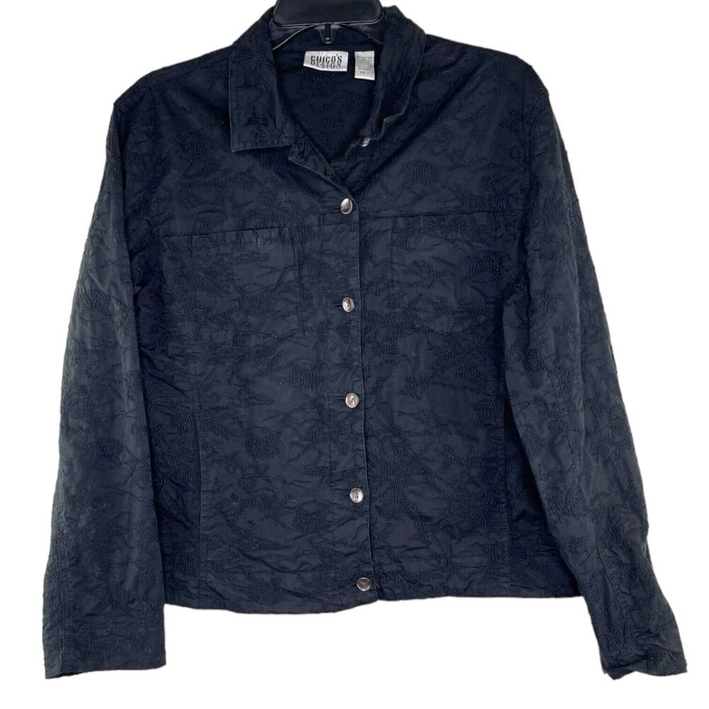 Chico's Design Womens Velvet Jacket Sz 1 (S - 8/10) Black Embroidered Button